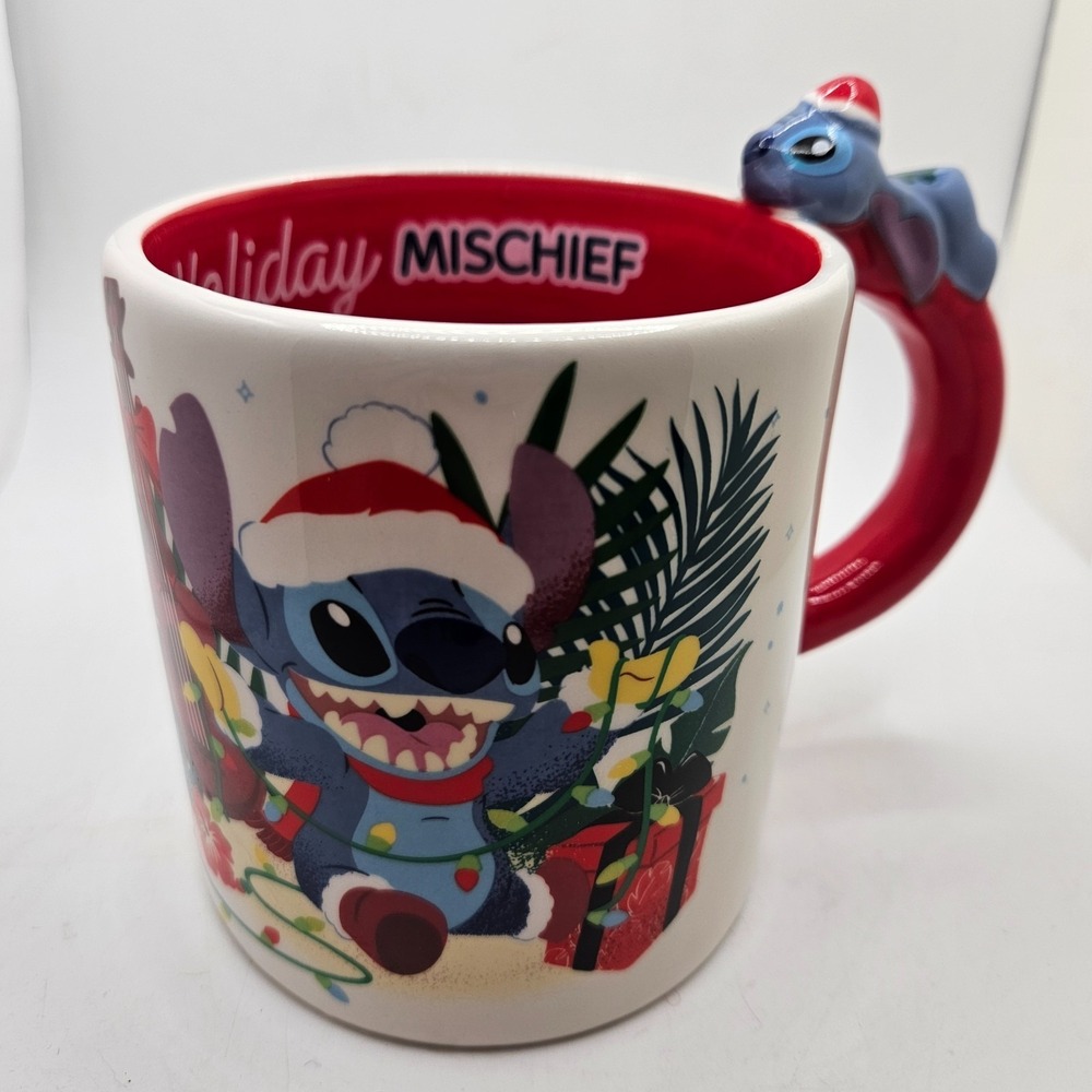Disney Stitch Holiday Mischief Christmas 3D Handle Ceramic Mug Zrike Brands